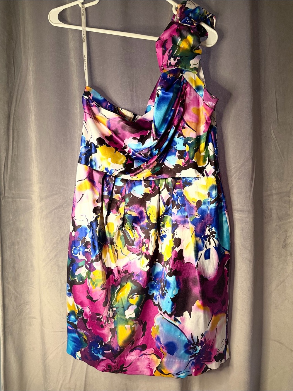 Bisou Bisou One-Shoulder Floral Cocktail Dress in Pink, Blue, Yellow